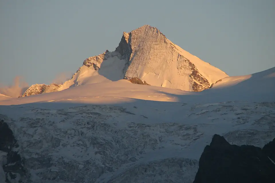 Dent d'Herens 4171 sunset as can be spotted from the village Evolene 1357m at some 18,5 km distance - panoramio
