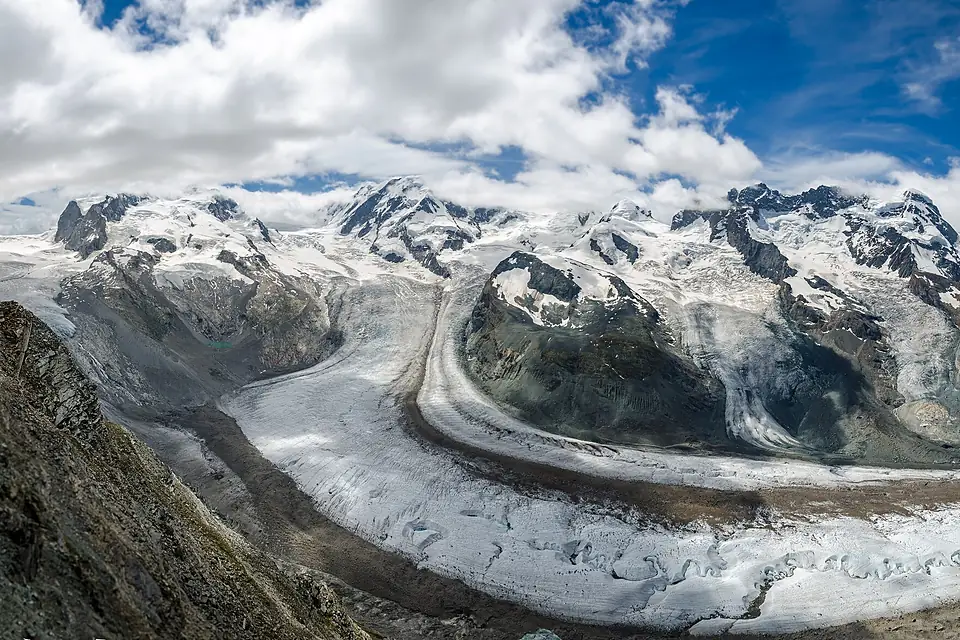 A view on Gorner glaciar and Monte Rosa massif