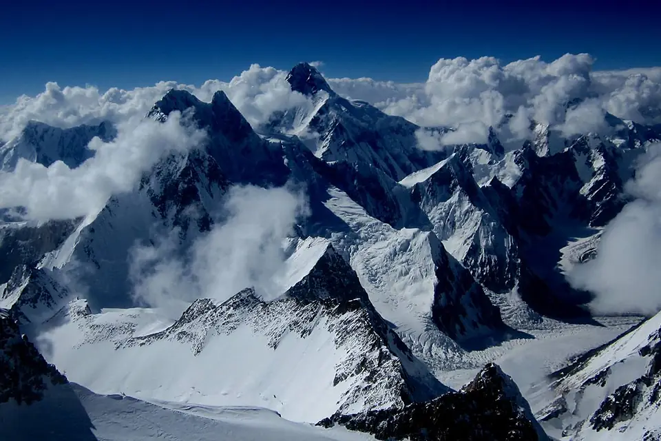 View from Gasherbrum II to Broad Peak and K2