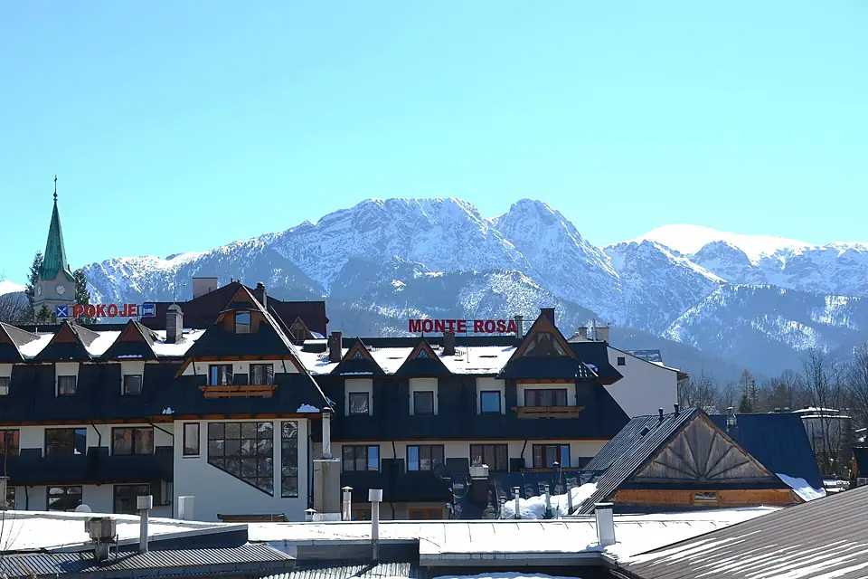 02026 Spring view of Villa Monte Rosa and Giewont mountain in Zakopane, Poland (April 2026)