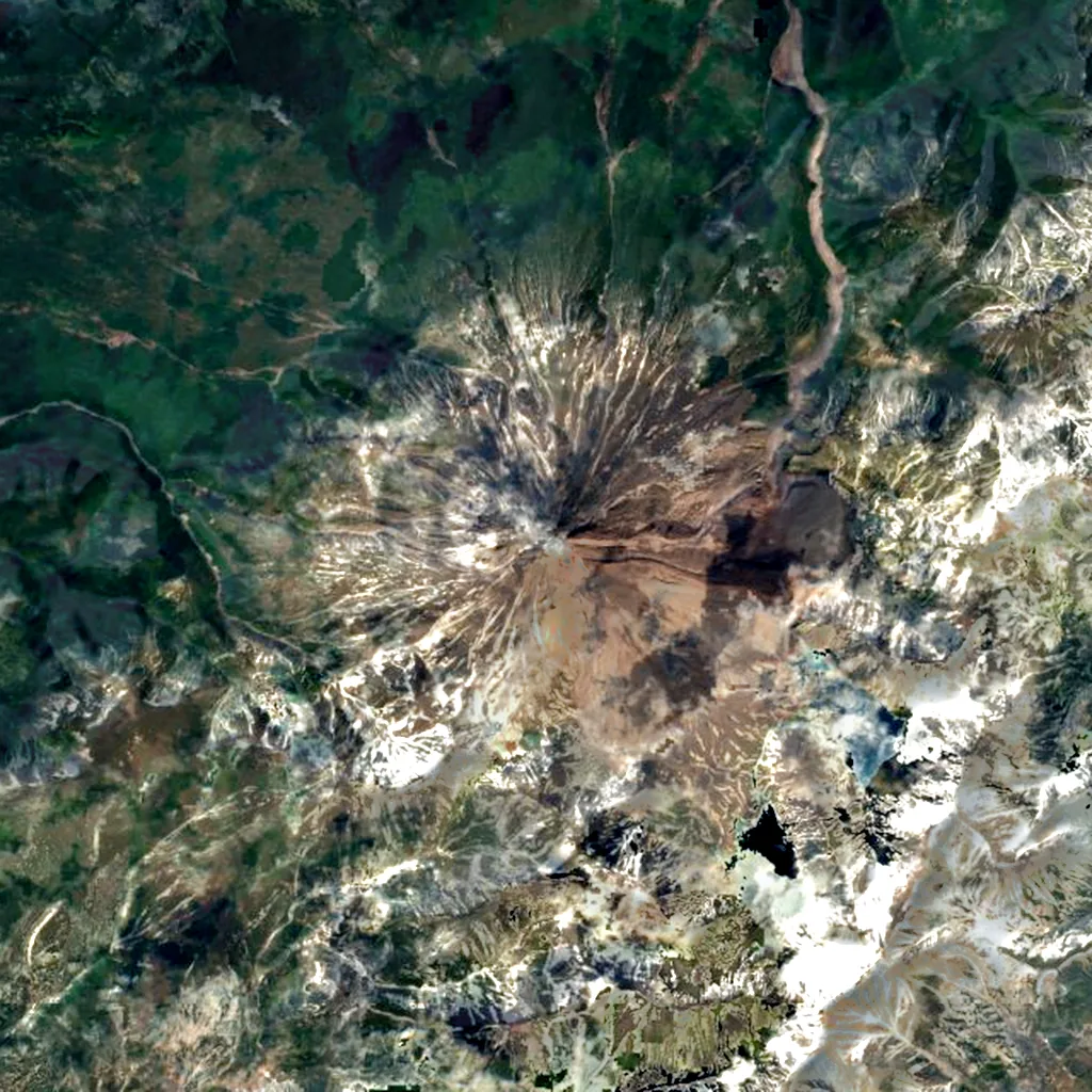 Kizimen seen from above (Sentinel-2)