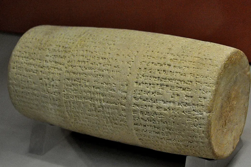 Cylinder of Nabonidus from the temple of Shamash at Larsa, Mesopotamia.