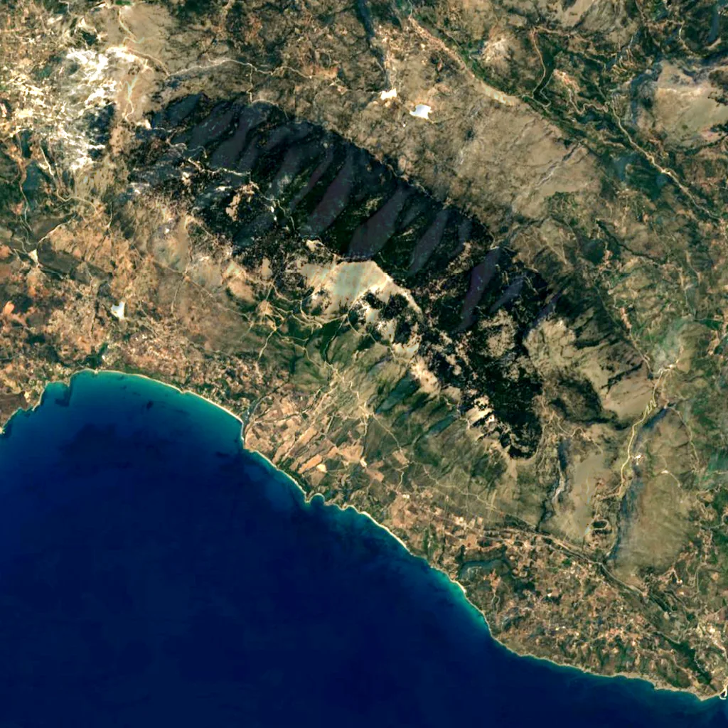 Mount Ainos seen from above (Sentinel-2)