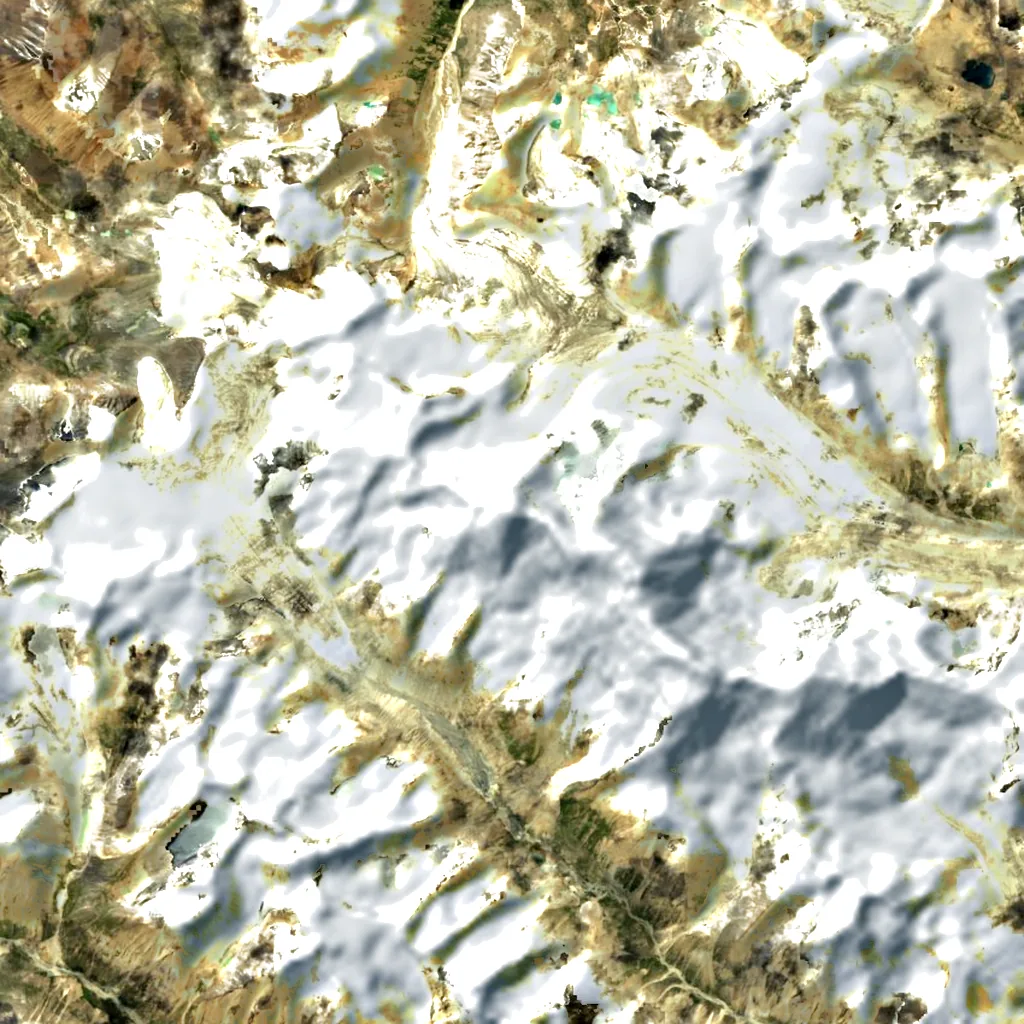 Mount Nyenchen Tanglha seen from above (Sentinel-2)