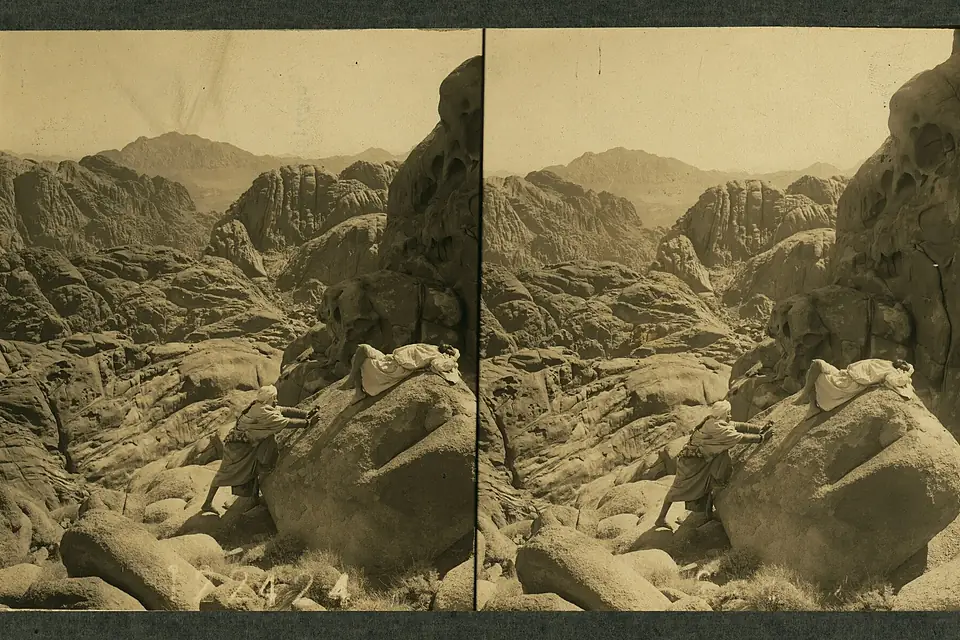 Looking eastward from the peak of the Ras-es Safsaf toward the rocky ridges of the Mt. Sinai range LCCN2004672855
