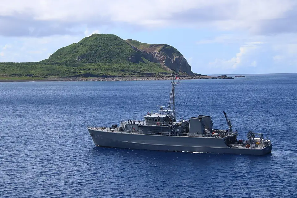 Mt. Suribachi on Iwo Jima Island and JS Kuroshima(MSC-692)