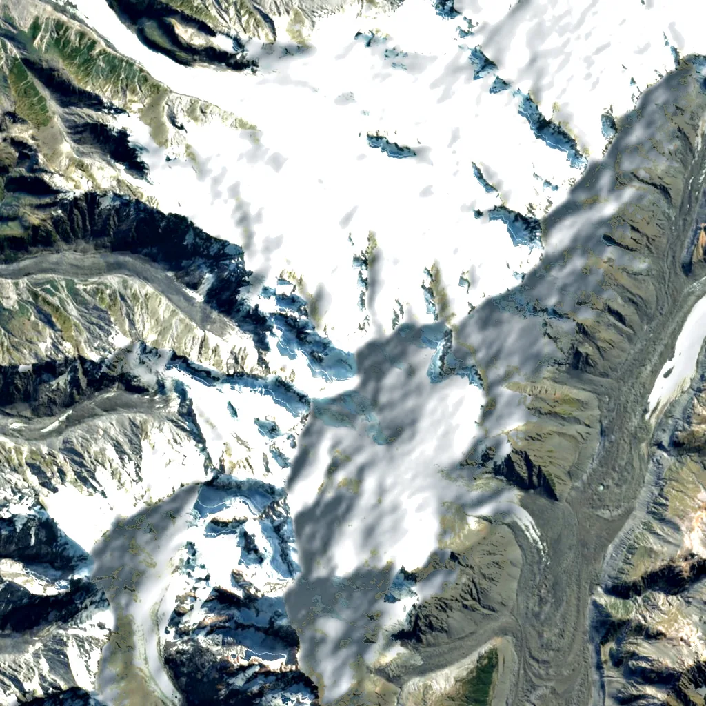 Mount Tasman seen from above (Sentinel-2)