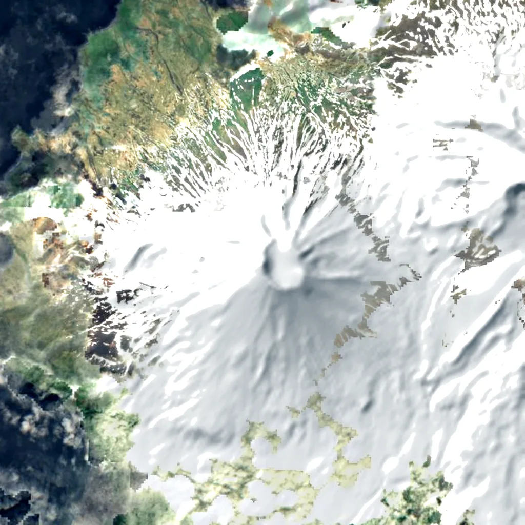 Mount Vsevidof seen from above (Sentinel-2)