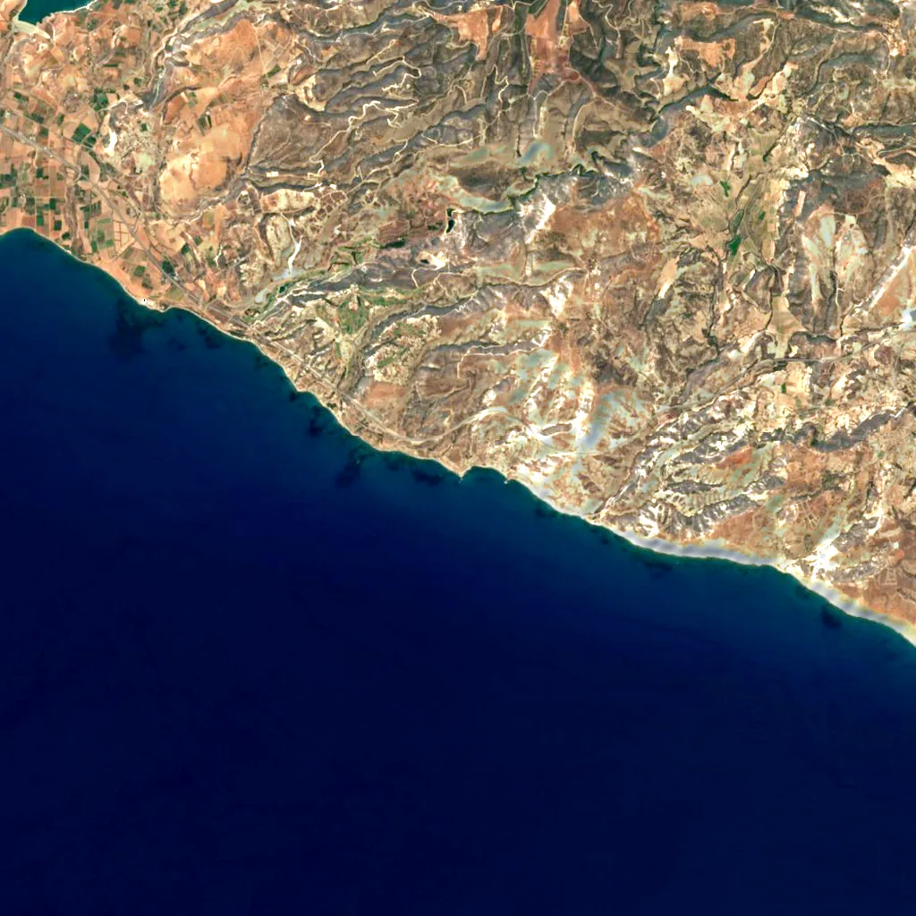 Petra tou Romiou seen from above (Sentinel-2)