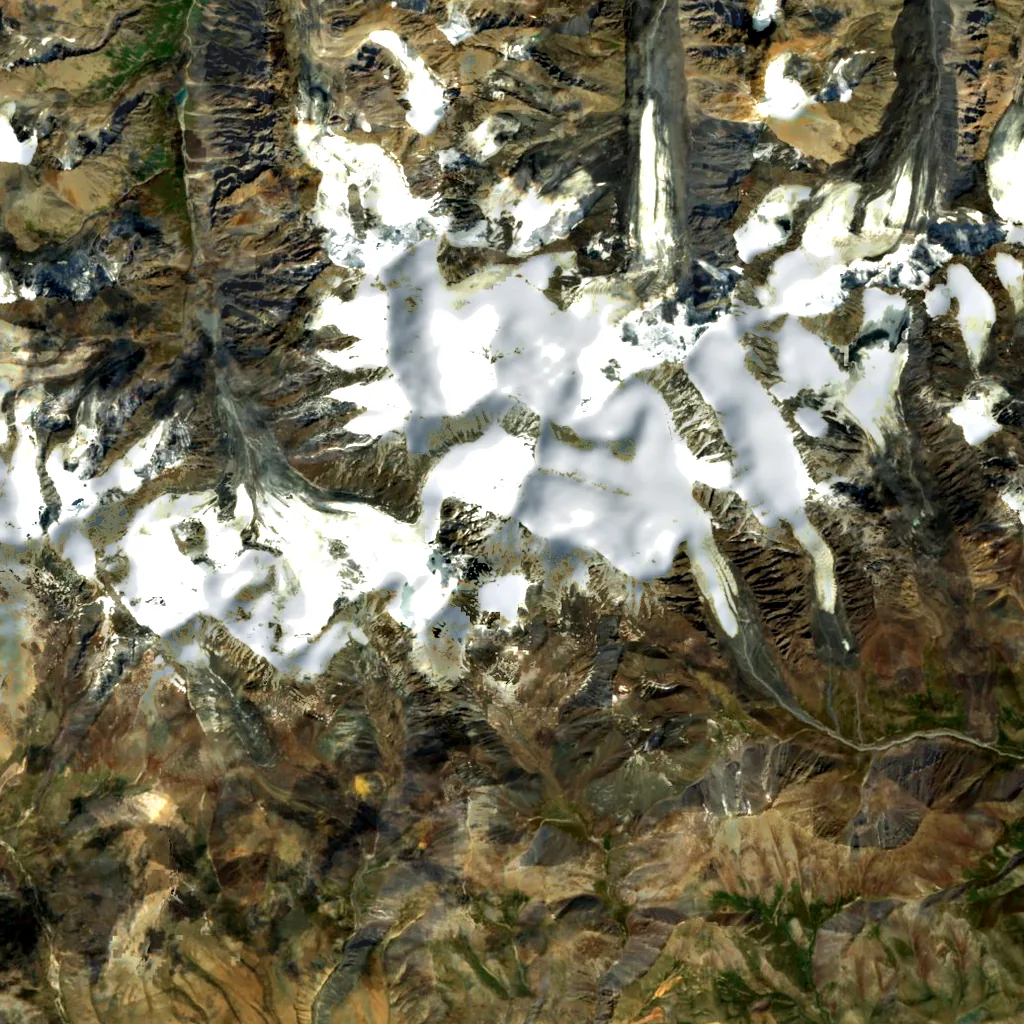 Semenov-Tyan-Shanskiy peak seen from above (Sentinel-2)