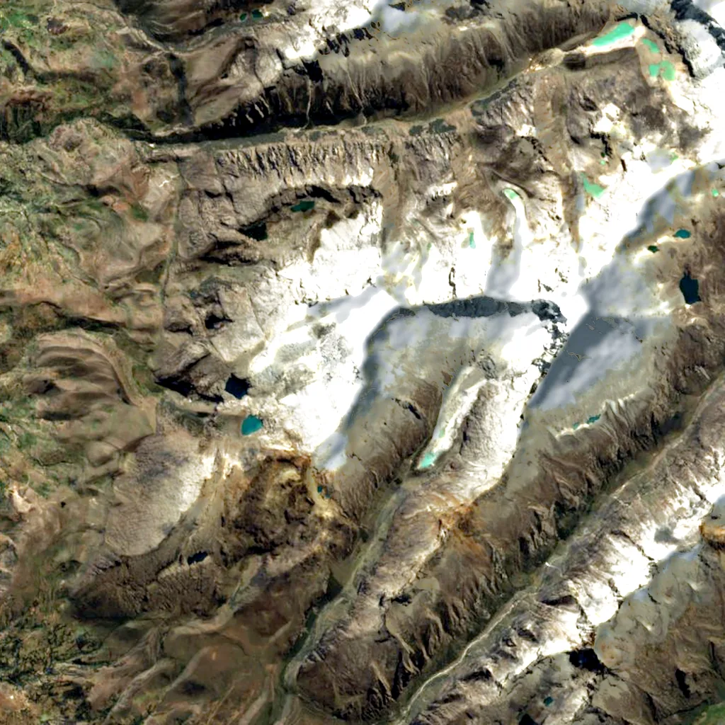Vallunaraju seen from above (Sentinel-2)