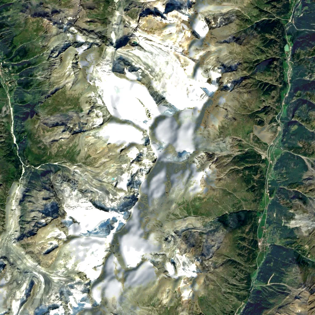 Weisshorn seen from above (Sentinel-2)