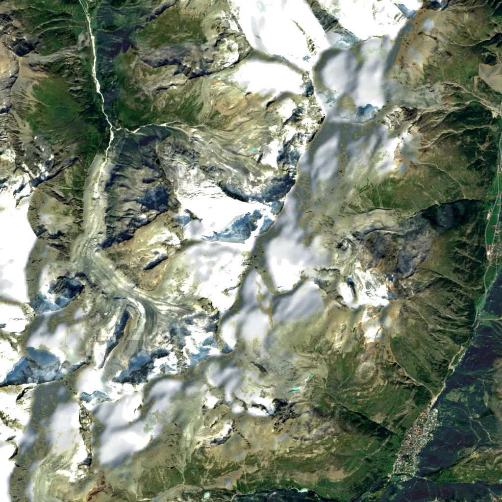 Zinalrothorn seen from above (Sentinel-2)